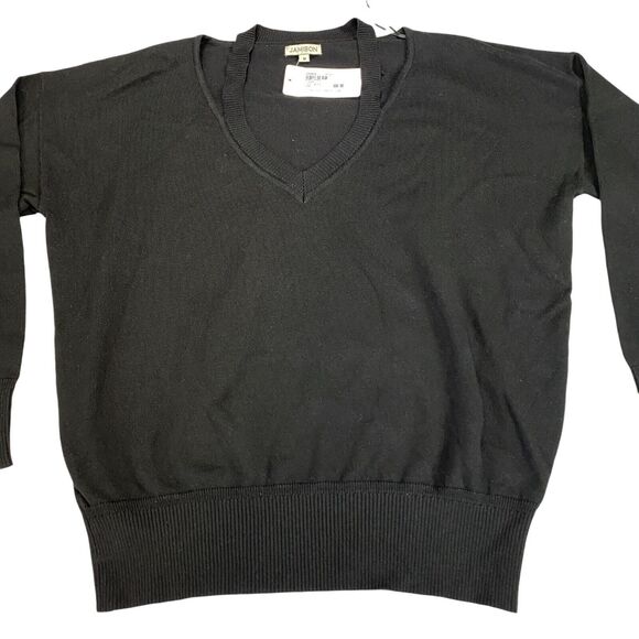 Jamison Sweater Womens Medium Black Long Sleeve Olivia Cut Out V Neck Pullover - Picture 9 of 12